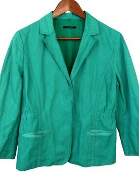 Elie Tahari Green Snap Front Blazer Ribbon Trim Women’s Small Fully Lined